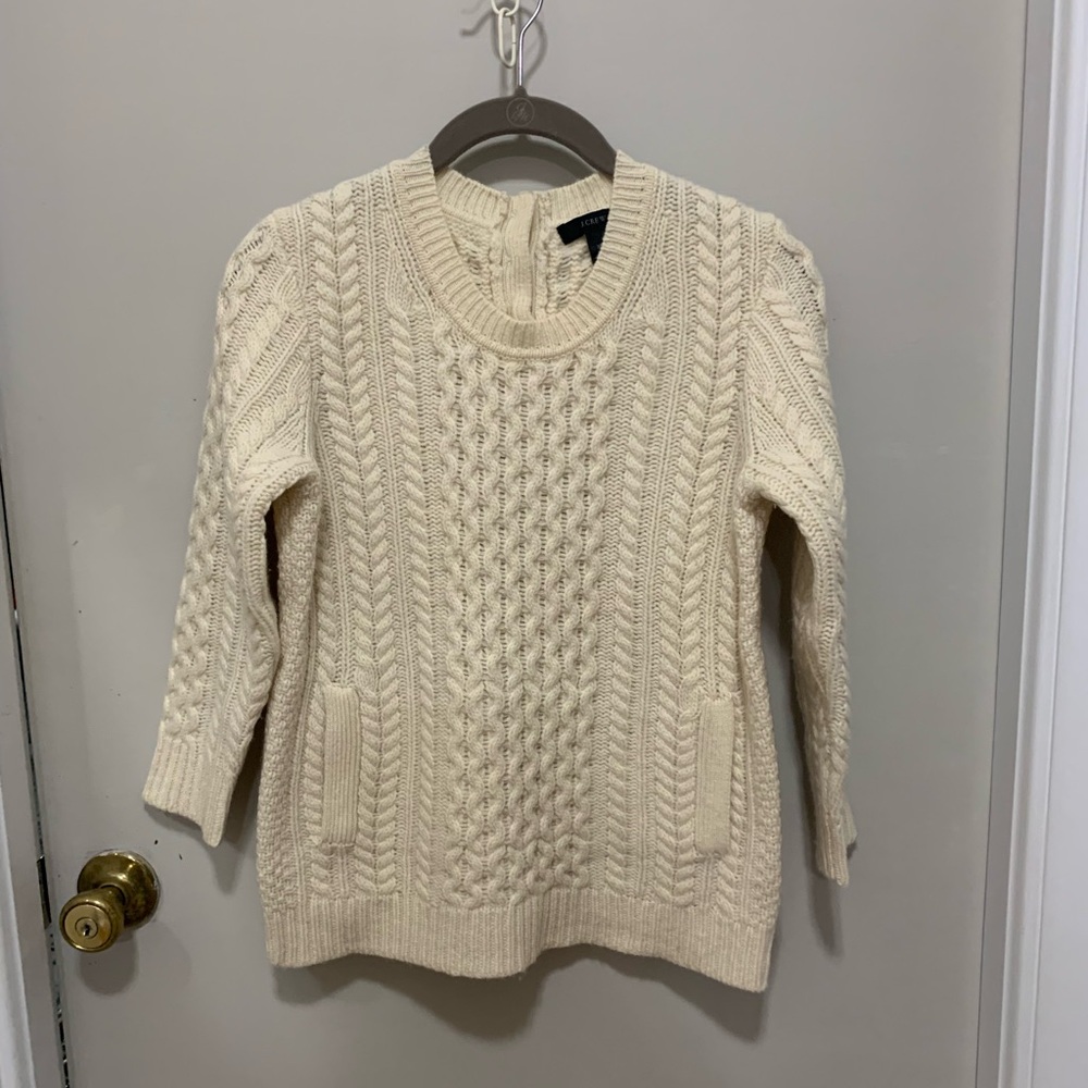 J. Crew Cream Cable Knit Crew Neck Sweater